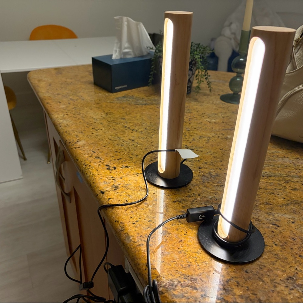 Pair of Modern LED Tube Lamps in Warm White on Black Bases - Picture 4 of 5